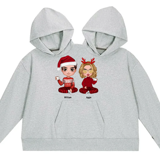 Doll Couple Sitting Christmas Gift For Him Gift For Her Double Couple one-piece Hoodie Sweatshirt