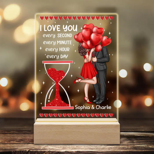 Elegant Couple I Love You Every Day Hourglass Personalized Custom Shape Acrylic Plaque Warm LED Night Light