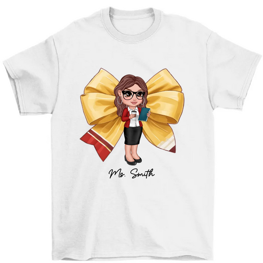 Pencil Coquette Bow Personalized Shirt, Appreciation Gift For Teacher