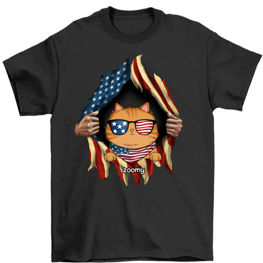 Cat Lovers Hands Ripping Nation Flag Personalized Shirt