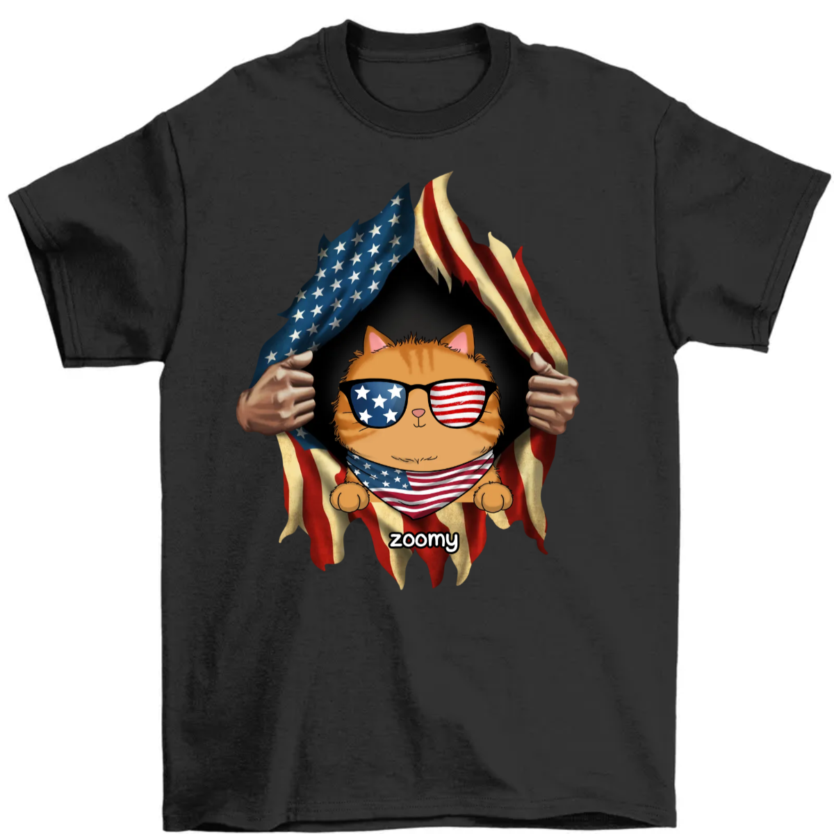 Cat Lovers Hands Ripping Nation Flag Personalized Shirt