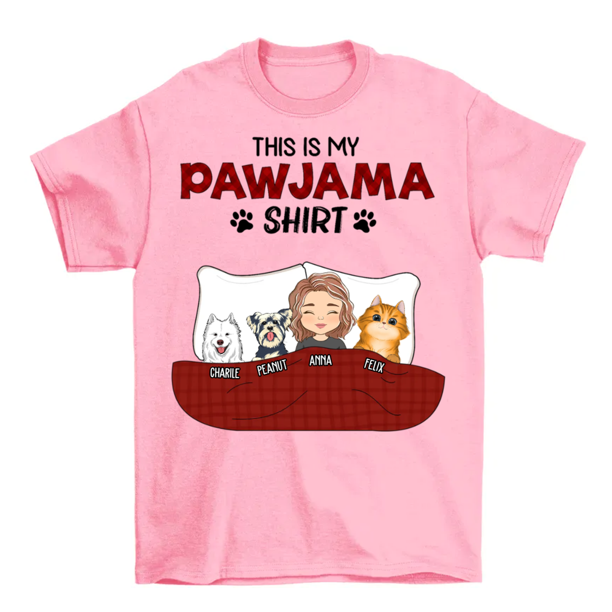 Pajama Shirt With Dogs & Cats - Personalized Custom Unisex T-Shirt