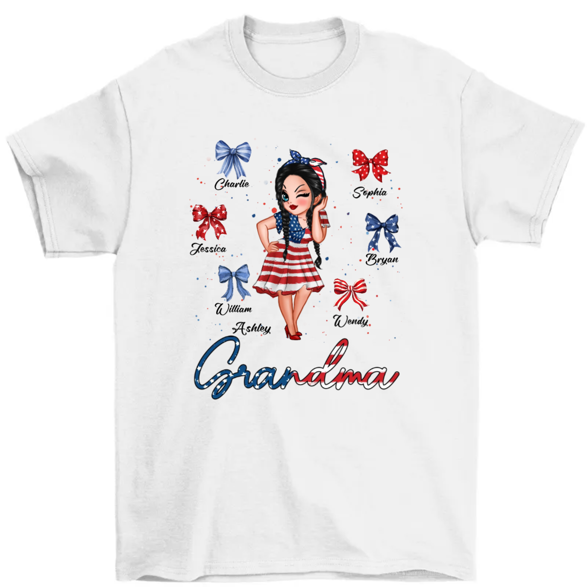 American Grandma Mom Bows Kids Personalized Shirt