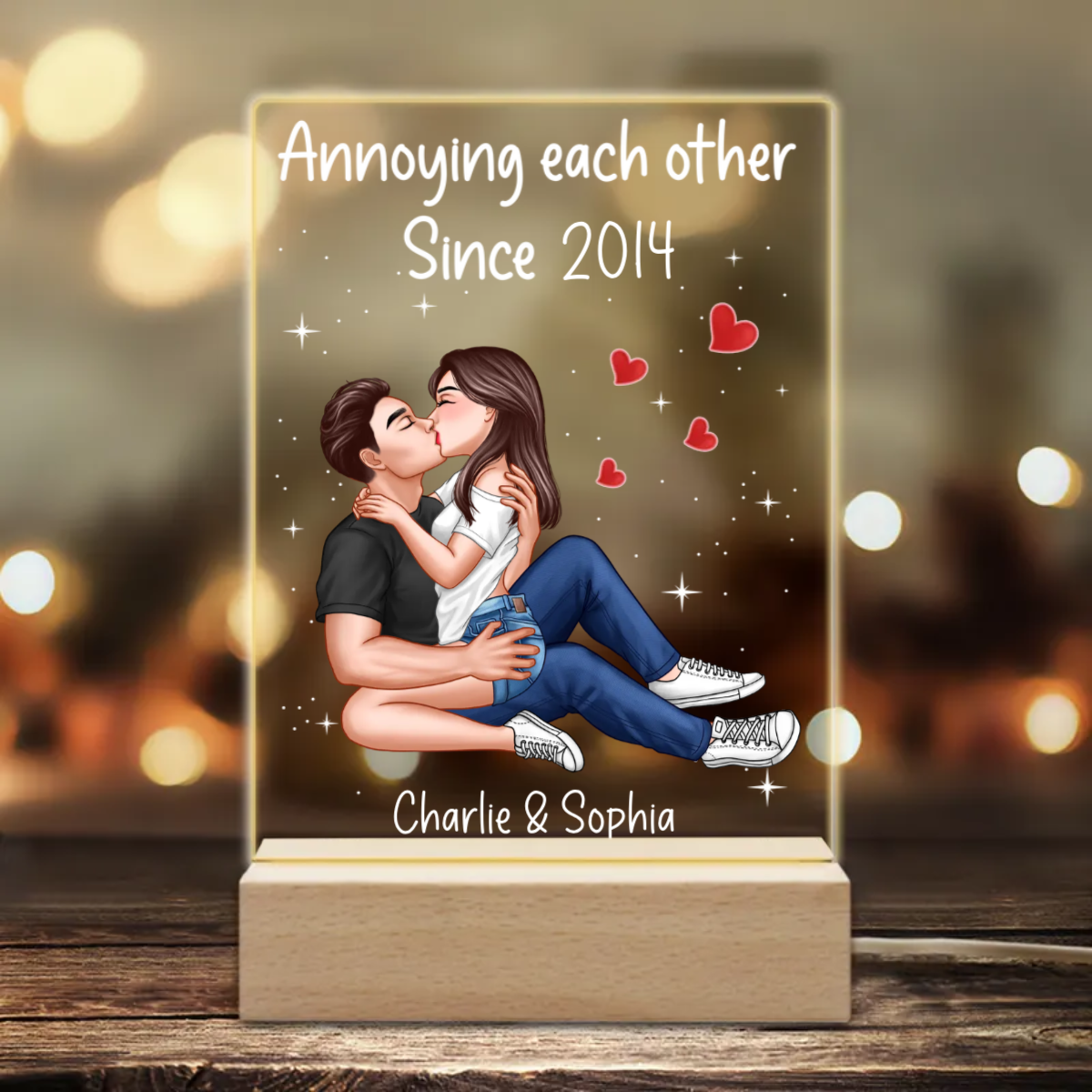 Sexy Couple Kissing Personalized Rectangle Acrylic Plaque LED Night Light