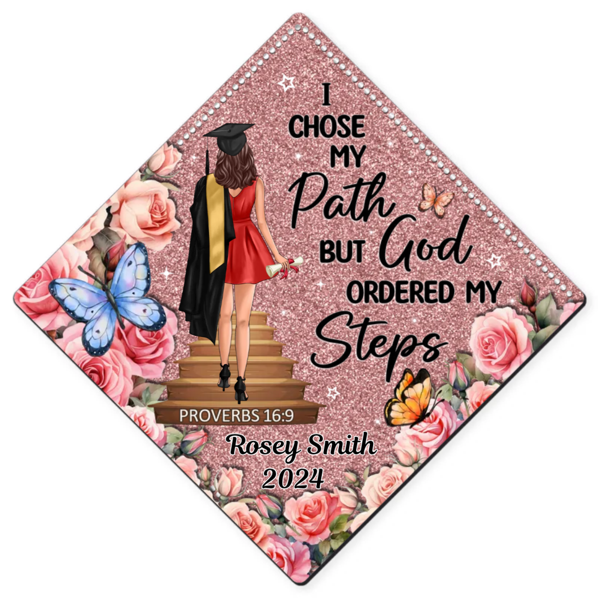 Graduation Choose Path I Chose My Path God Ordered My Steps Personalized Graduation Cap Toppe ...