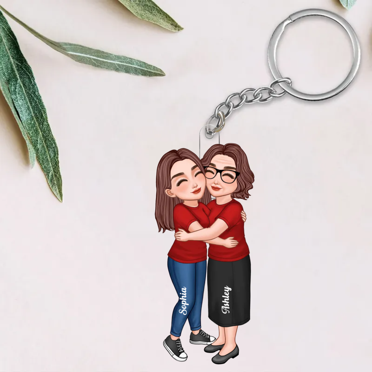 Mom Holding Son Daughter Under Tree Personalized Acrylic Keychain