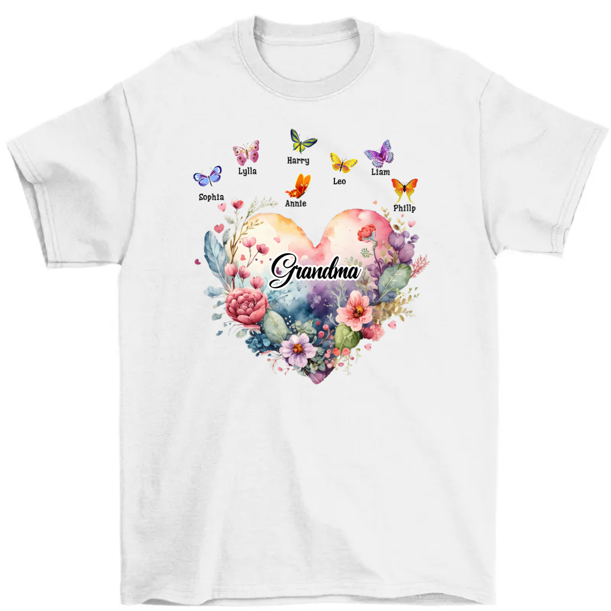 Gift For Grandma Watercolor Heart Floral Shirt