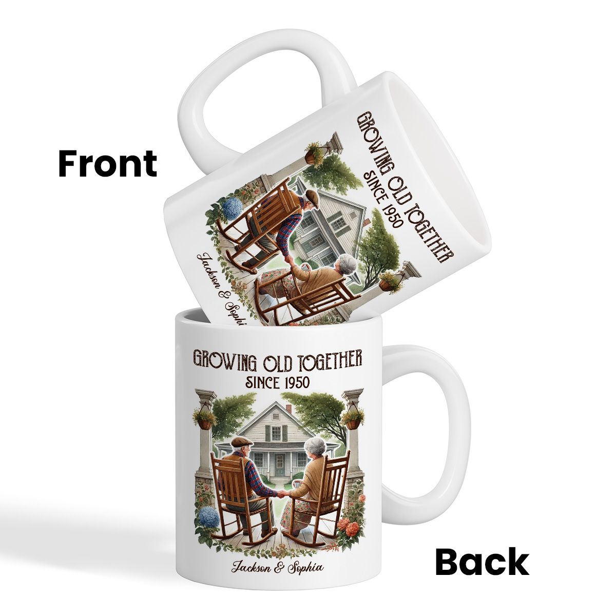 Couple Sitting On The Porch Growing Old Together Since Personalized Mug, Heartfelt Valentine's Day Gift For Couple, For Him, For Her, Husband, Wife