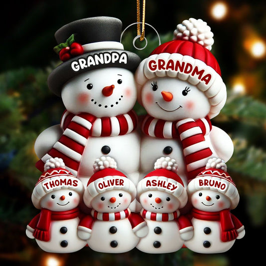 Cute Snowman Family Christmas Decor Personalized Acrylic Ornament