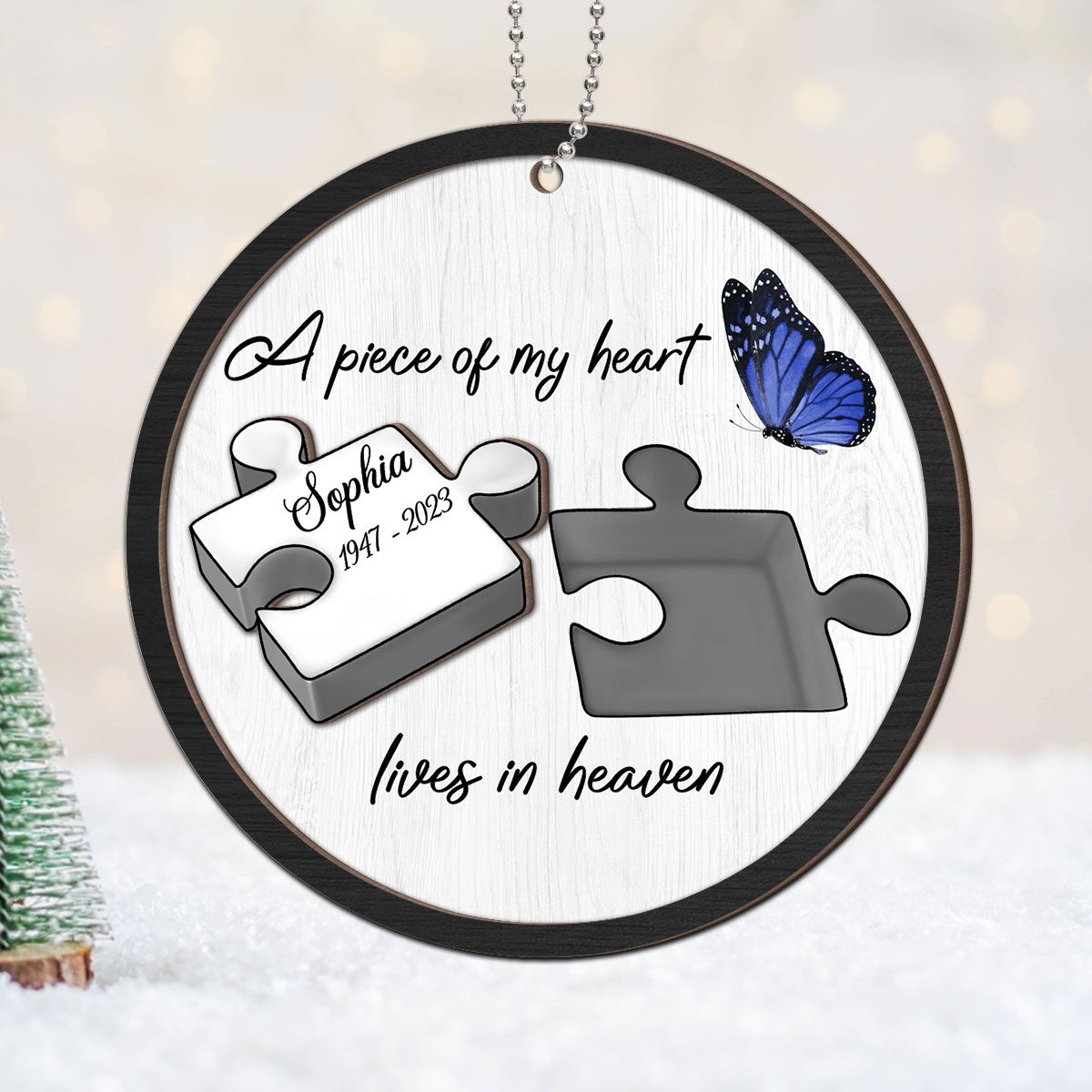 A Piece Of My Heart Lives In Heaven Memorial Personalized Wooden Ornament