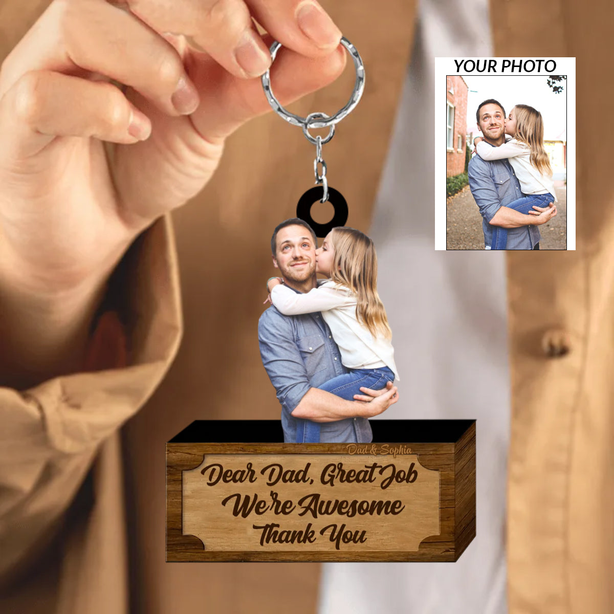 Upload Photo - Gift For Father - Dear Dad Great Job We're Awesome Thank You Personalized Custom Keychain