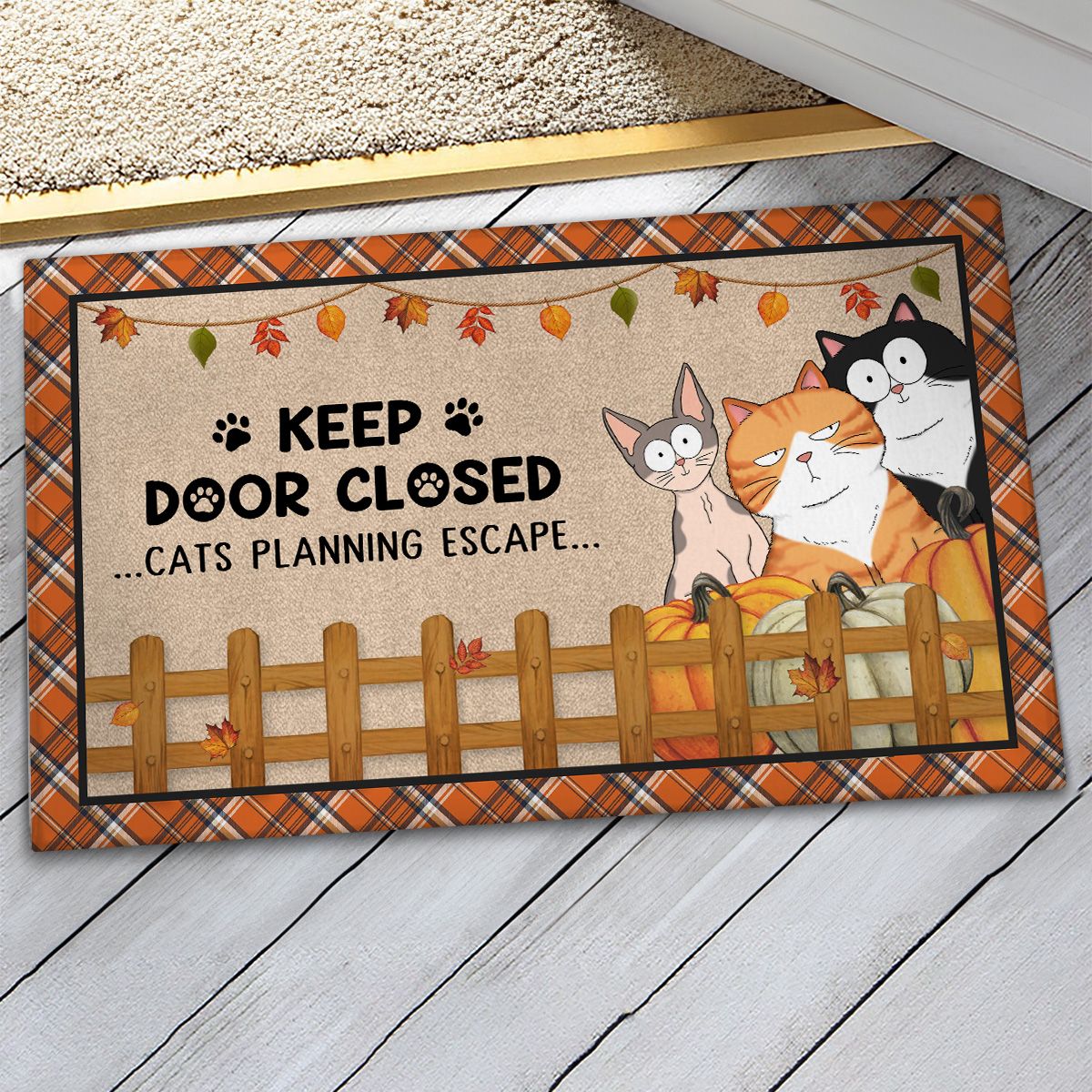 Keep Door Closed Fluffy Cats Fall Season Personalized Doormat