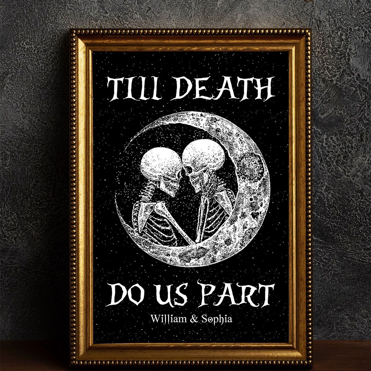 Skeleton Skull Couple I Love You To The Moon And Back Personalized Vertical Poster, Gothic Home Decoration