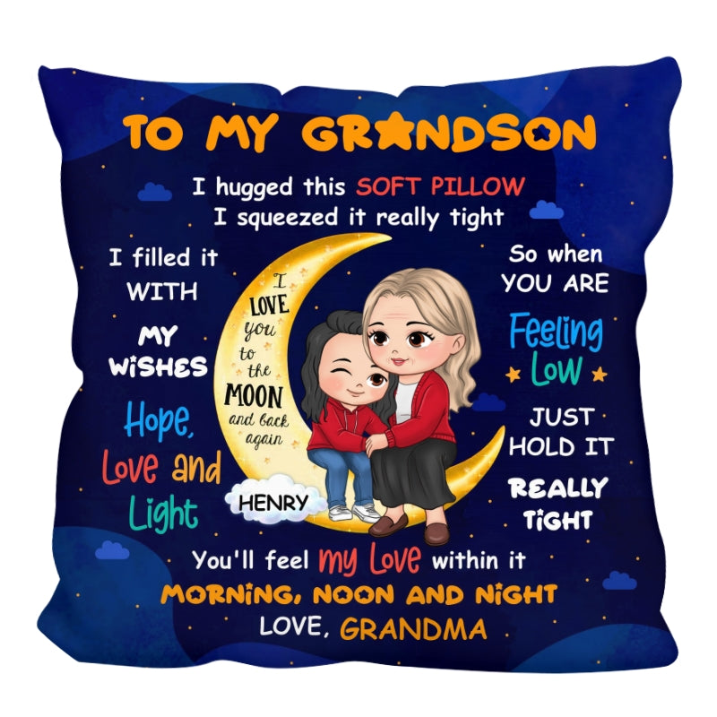 Personalized Gift For Grandson On The Moon Pillow