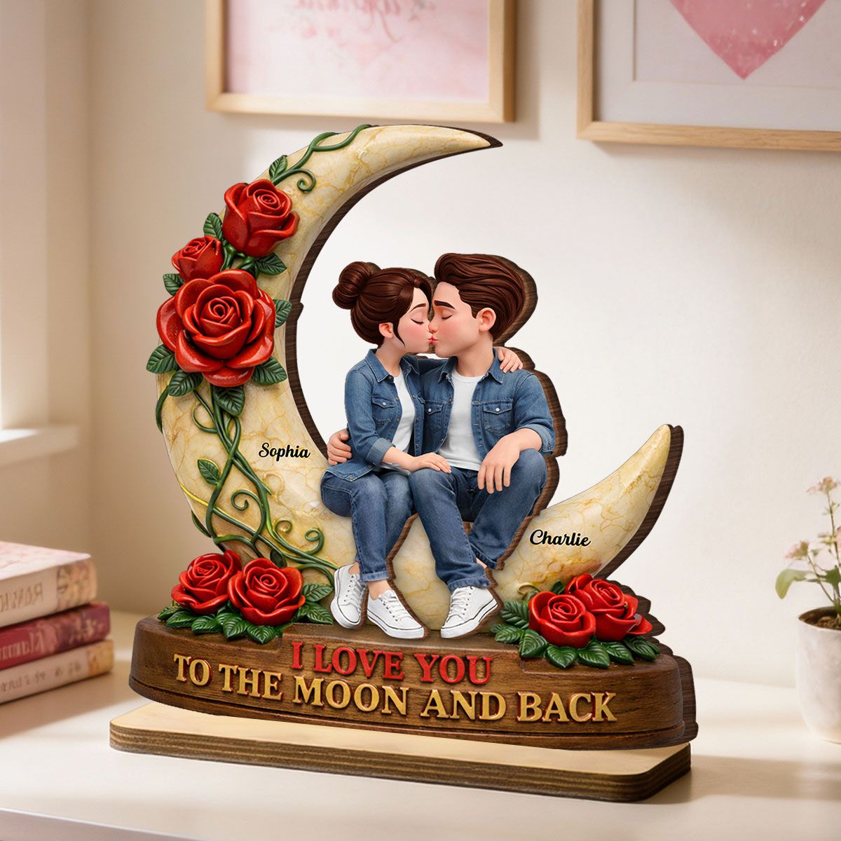 Couple Eternal Love to the Moon and Back - Personalized 2-Layered Wooden Plaque - Sentimental Valentine's Day Gift for Her, for Him