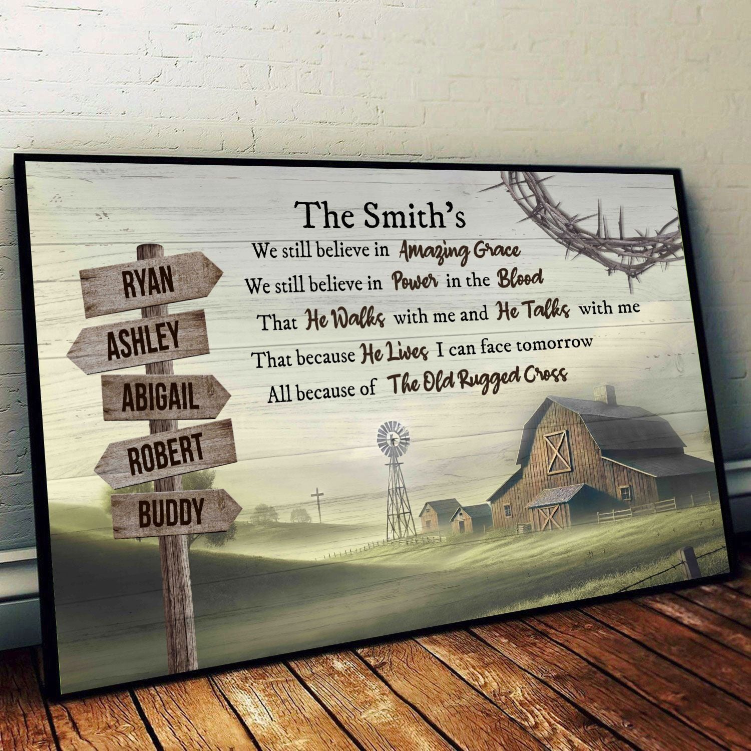 Amazing Grace Farmhouse Wooden Road Sign Premium Canvas, Perfect Family Personalized House, Kitchen, Living Room Decoration