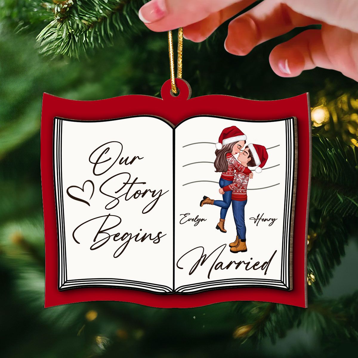 Our Next Chapter Married Storybook Couple Personalized 2-Layer Wooden Ornament, Christmas Gift For Married, Newlywed, Engaged Couple