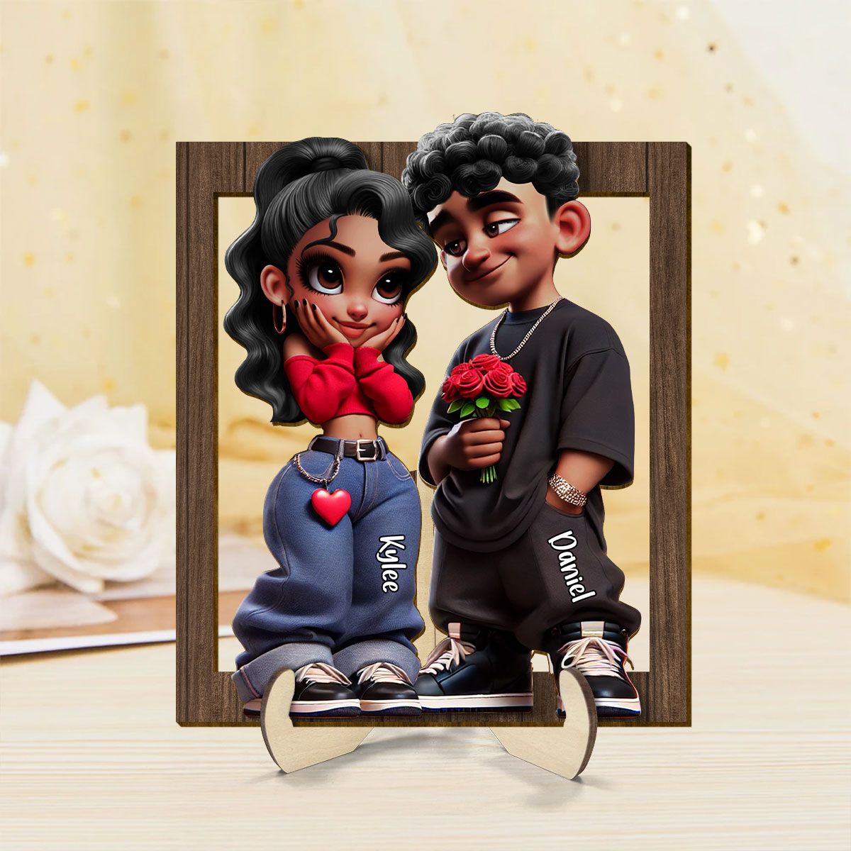 Personalized Y2K Couple Frame 2-Layer Wooden Plaque, Valentine's Day Gift, Anniversary Gift For Him For Her