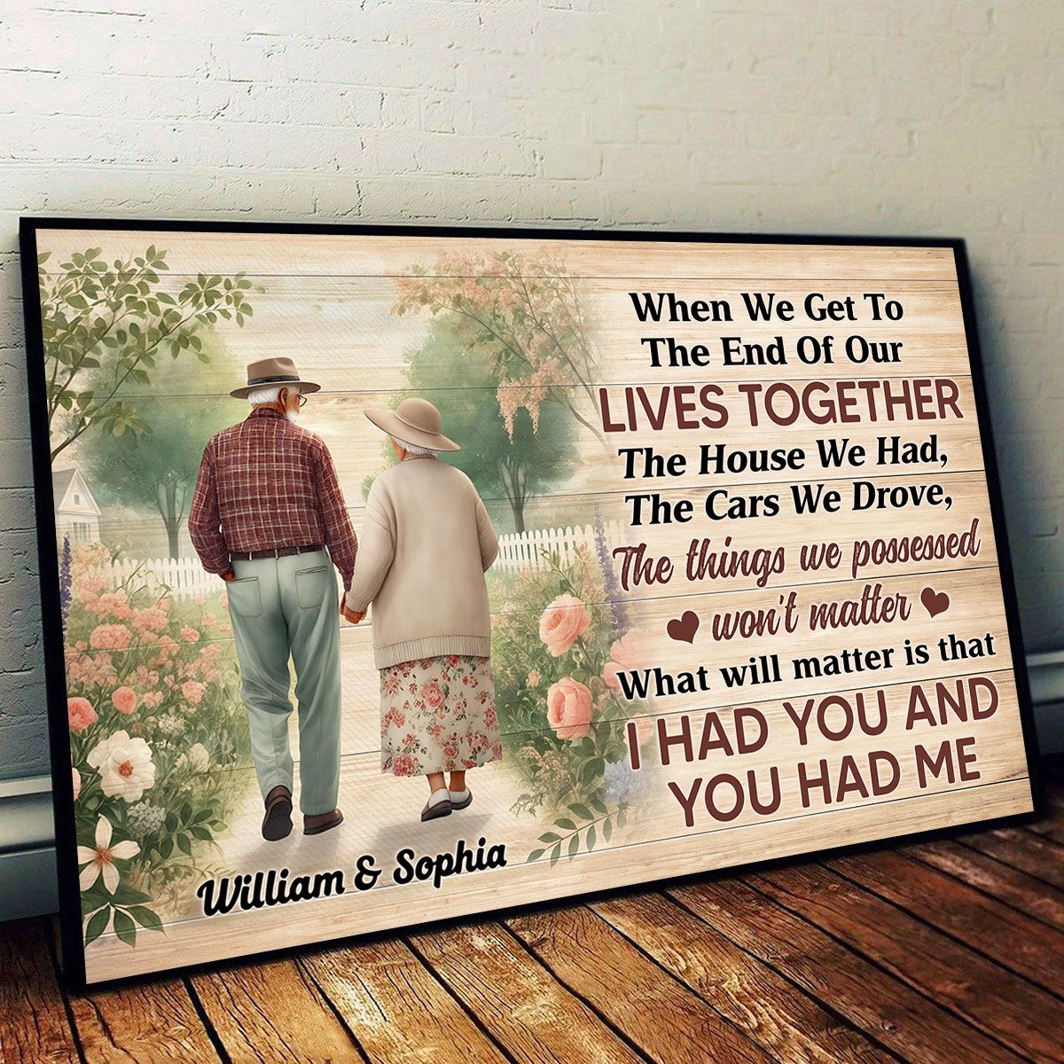 Old Couple Walking In The Flower Garden Personalized Poster, Gift For Him, For Her