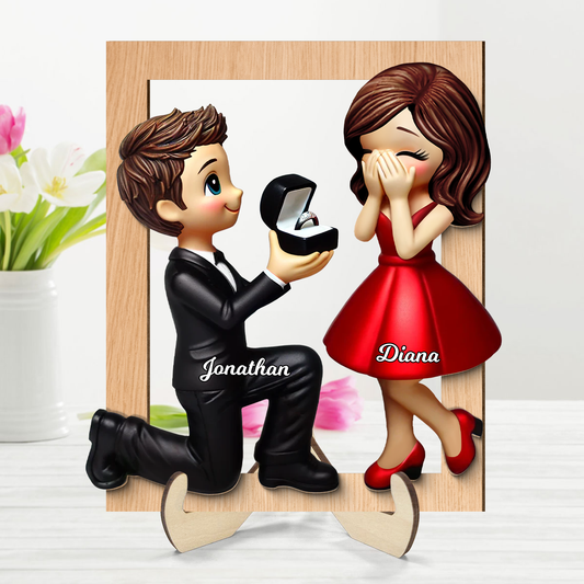 Marriage Proposal Frame 2-layer Wooden Plaque, Personalized Newly Engaged Present, She Said Yes!, Custom Just Engaged Gifts for Couples
