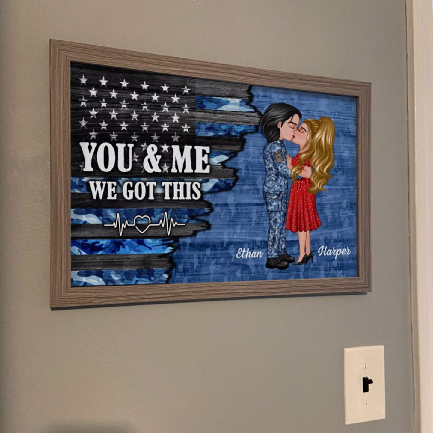 Hero Couple Kissing Half Flag Gifts by Occupation Firefighter, Nurse, Police Officer Personalized Horizontal Poster