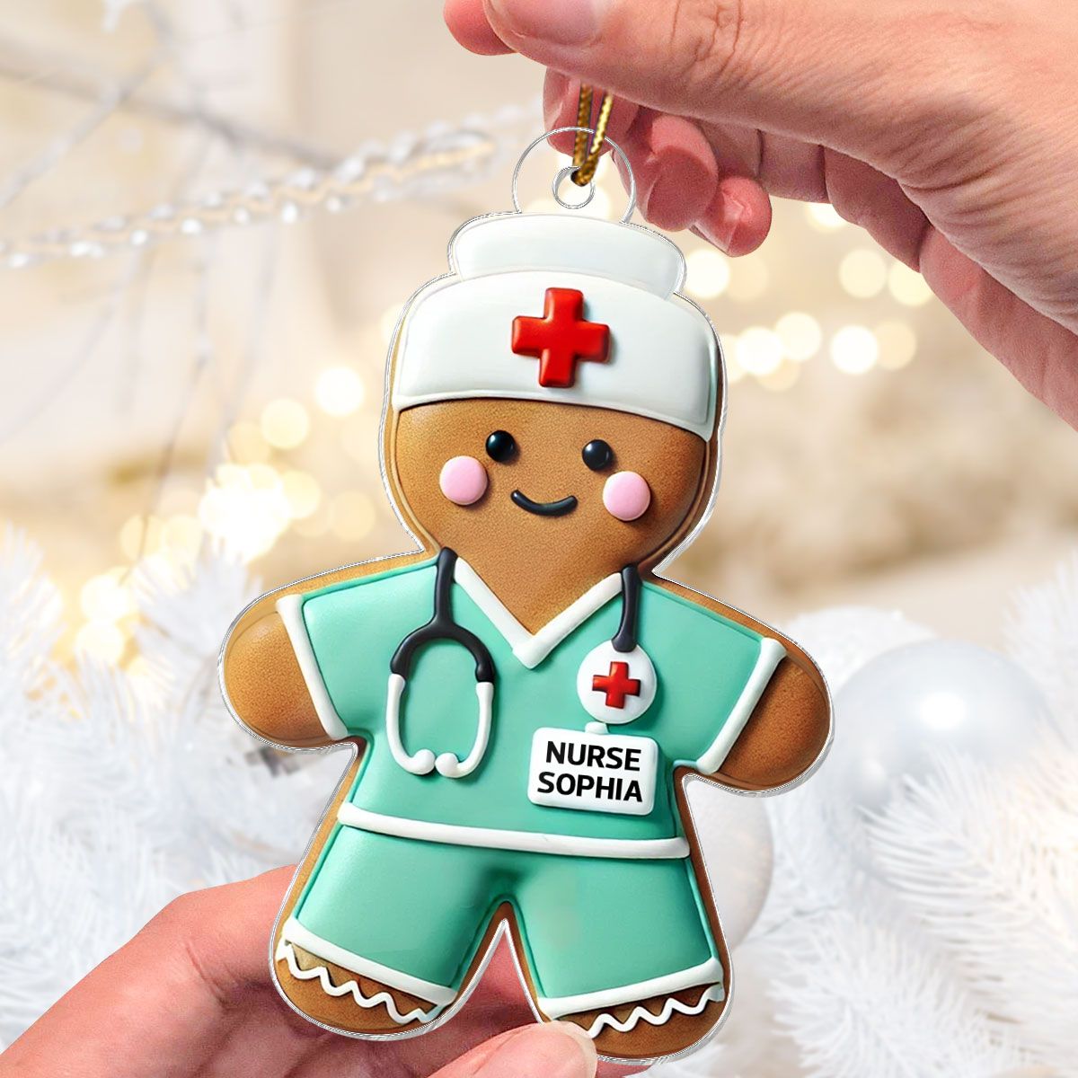 Gingerbread Nurse Personalized Acrylic Ornament, Christmas Gift For Nurses