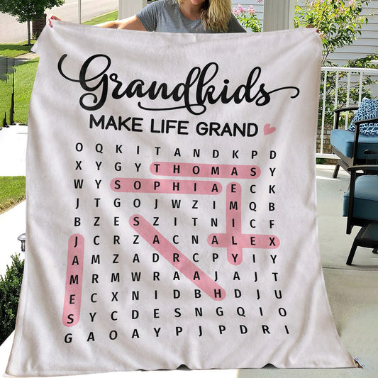 Grandma's Favorite People Word Search Puzzle - Personalized Fleece Blanket - Mother's Day Gift For Grandma