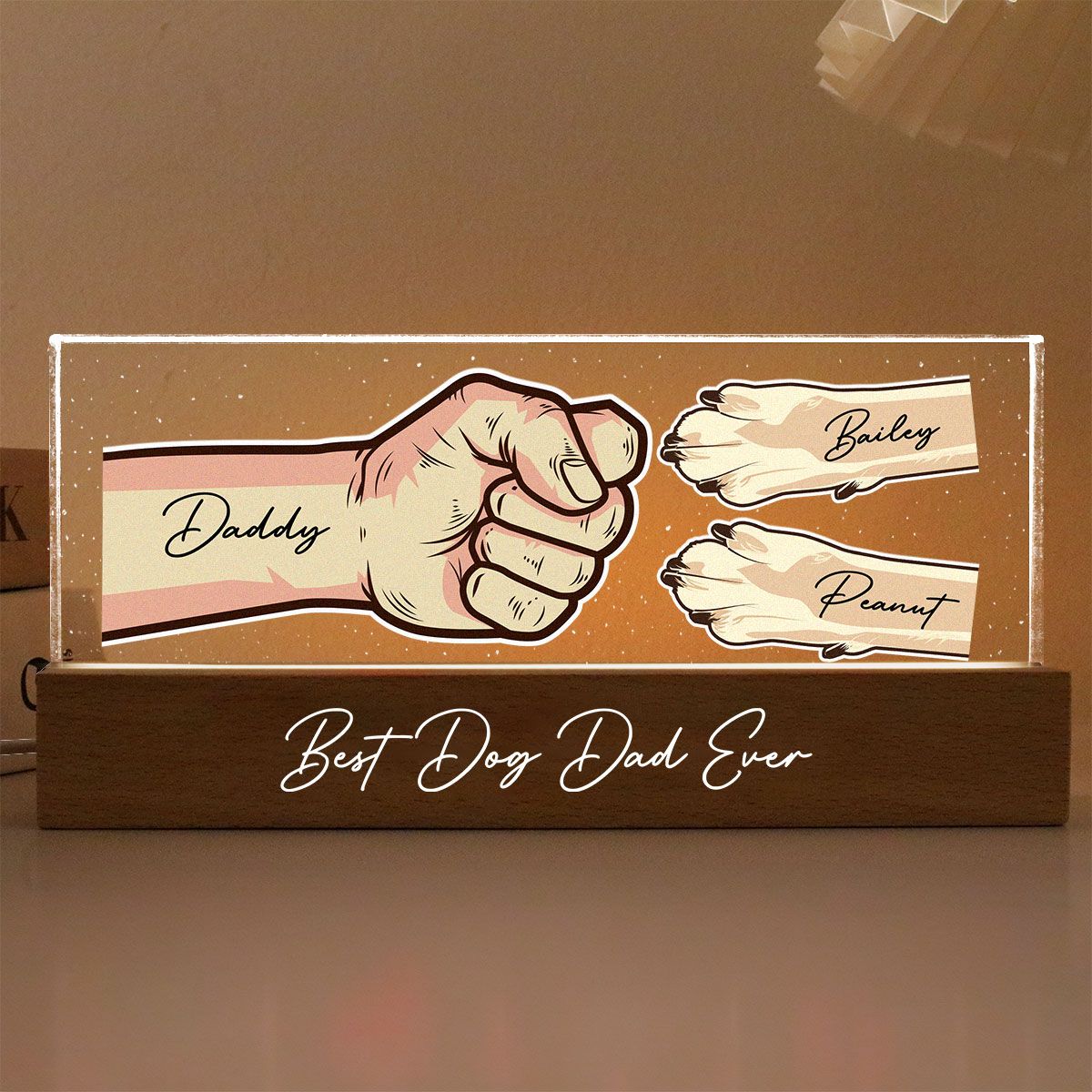 Dog Dad Vector Fist Bump Personalized Acrylic LED Night Light