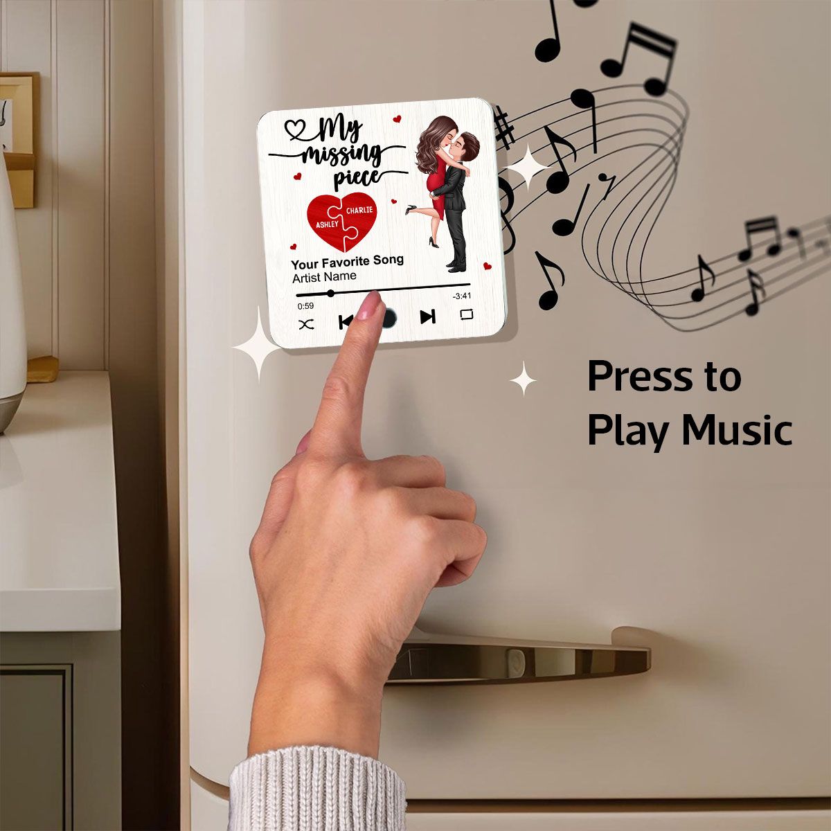 My Missing Piece Gift For Her Gift For Him Couple Kissing Favorite Song Personalized Music Fridge Magnet