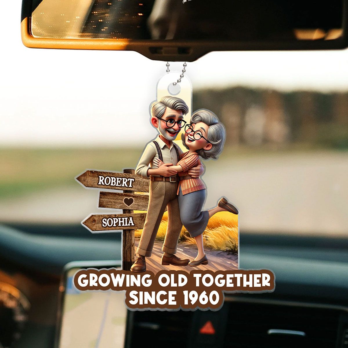 Growing Old Together Personalized Car Hanger Ornament, Anniversary Valentine's Day For Him, For Her, Husband, Wife