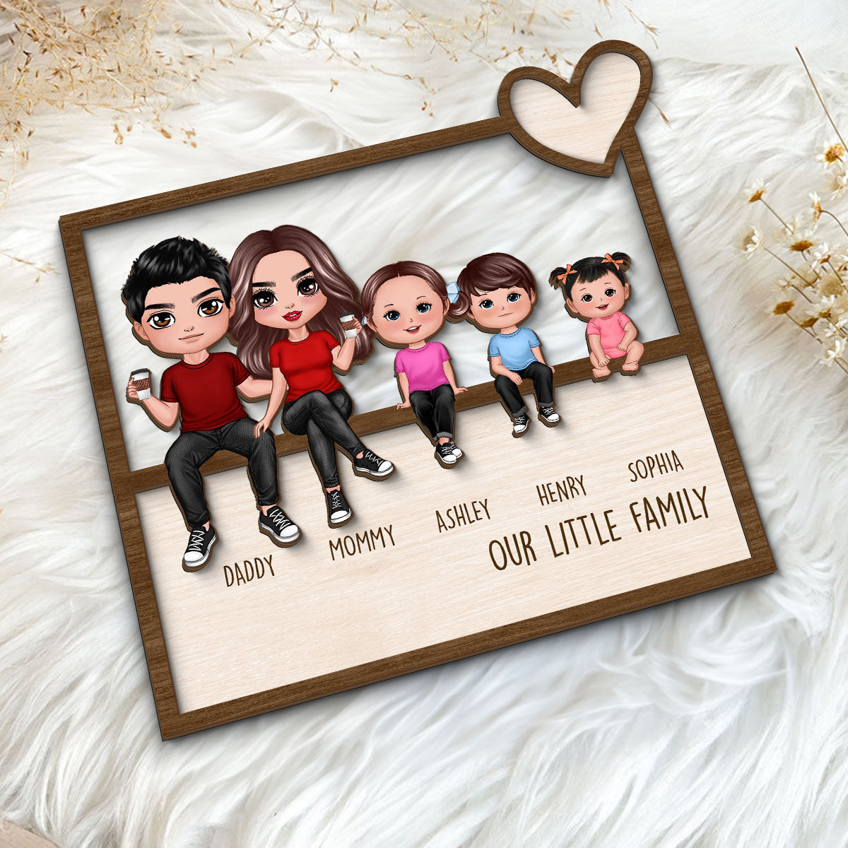Family Sitting Together Home Decor Housewarming Gift Personalized 2-Layer Wooden Plaque