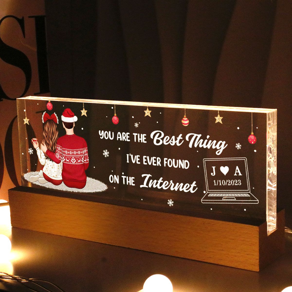 Best Thing On the Internet Personalized Acrylic Block LED Night Light, Christmas Gift for Couples