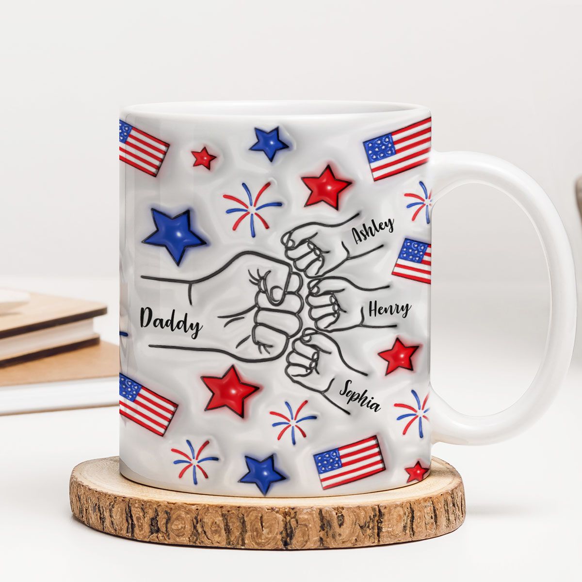 Proud Dad Grandpa Fist Bump Personalized 3D Inflated Effect Printed Mug