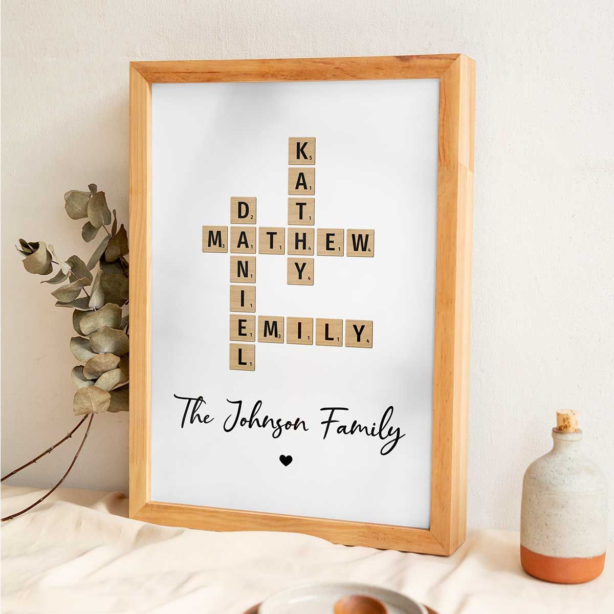 Family Crossword Art - Created In A Moment, Treasured Forever Personalized Poster