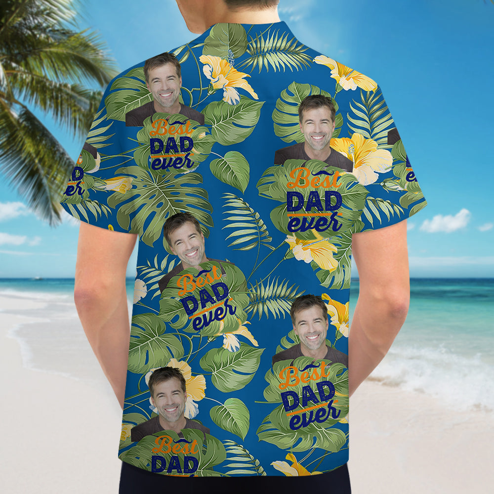 Best Dad Ever Personalized Photo Upload Hawaii Shirt