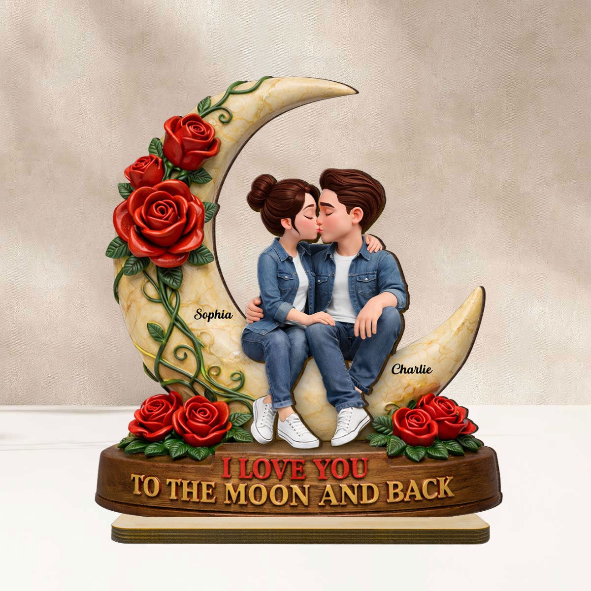 Couple Eternal Love to the Moon and Back - Personalized 2-Layered Wooden Plaque - Sentimental Valentine's Day Gift for Her, for Him