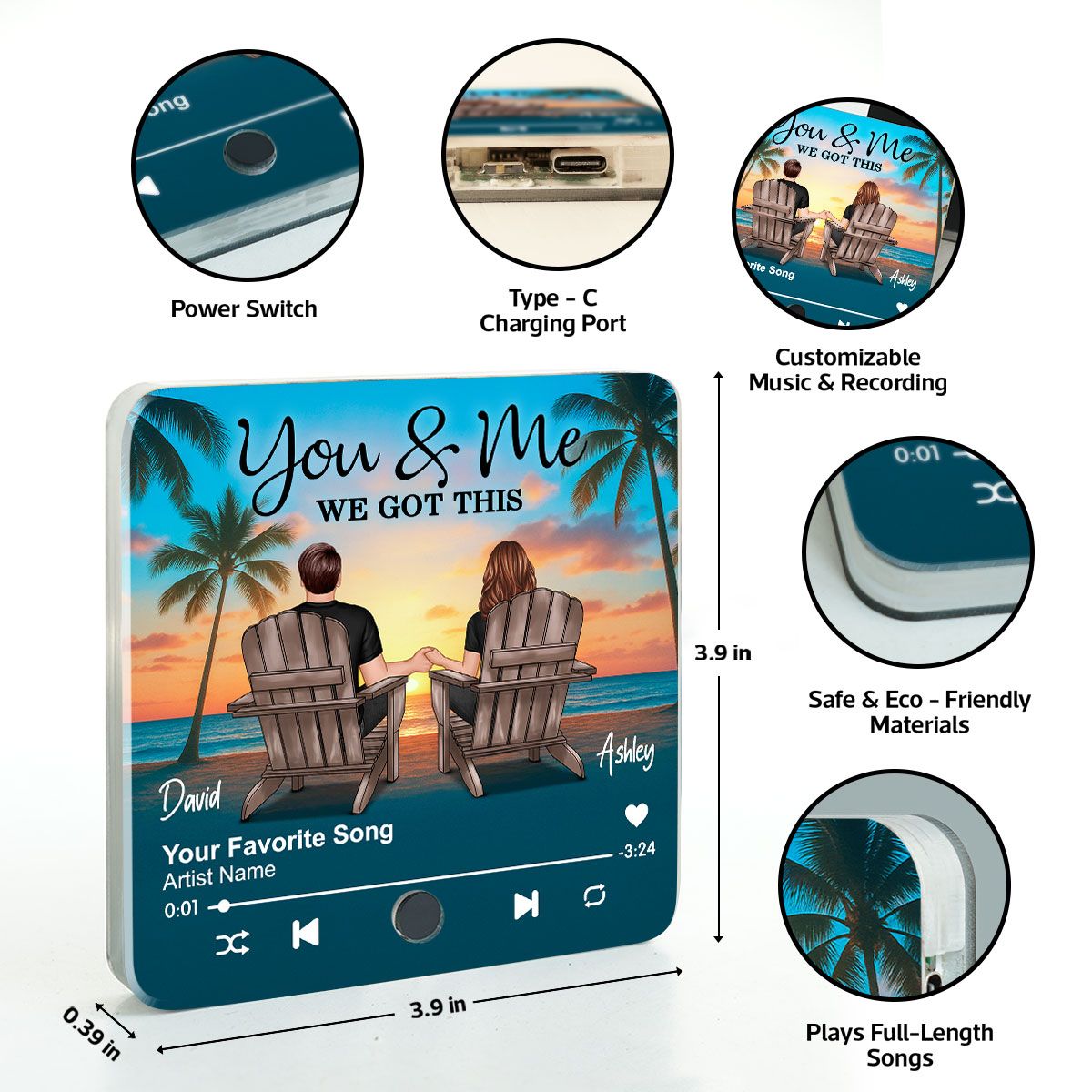 Couple Beach Sunset Under Tree Palm Personalized Music Fridge Magnet, Anniversary gift for him, for her