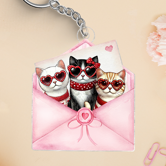 Cute Valentine Cat In Letter Envelope Personalized Acrylic Keychain, Gift for Cat Mom, Cat Dad