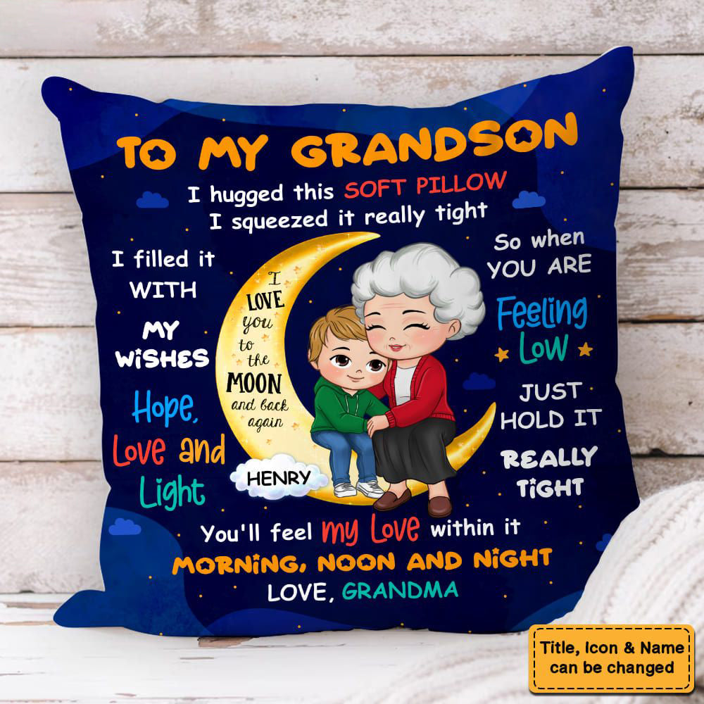 Personalized Gift For Grandson On The Moon Pillow