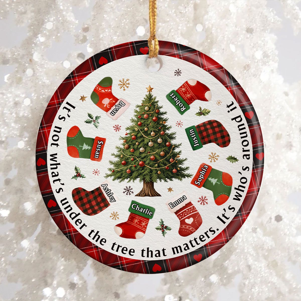 Christmas Family It's Not What's Under The Tree Personalized Circle Ceramic Ornament