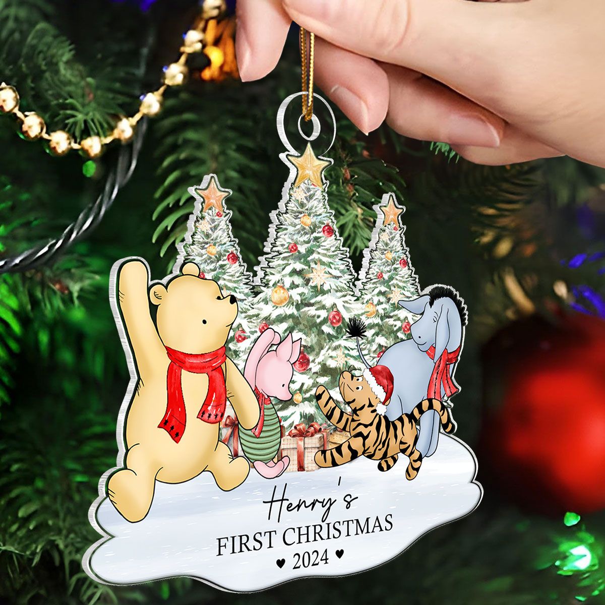 Cute Characters Baby's First Christmas Personalized Acrylic Ornament, Christmas Gift For Newborns, New Parents