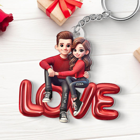 Couple Sitting On LOVE Personalized Acrylic Keychain, Valentine's Day gift, Anniversary Gift for Couples