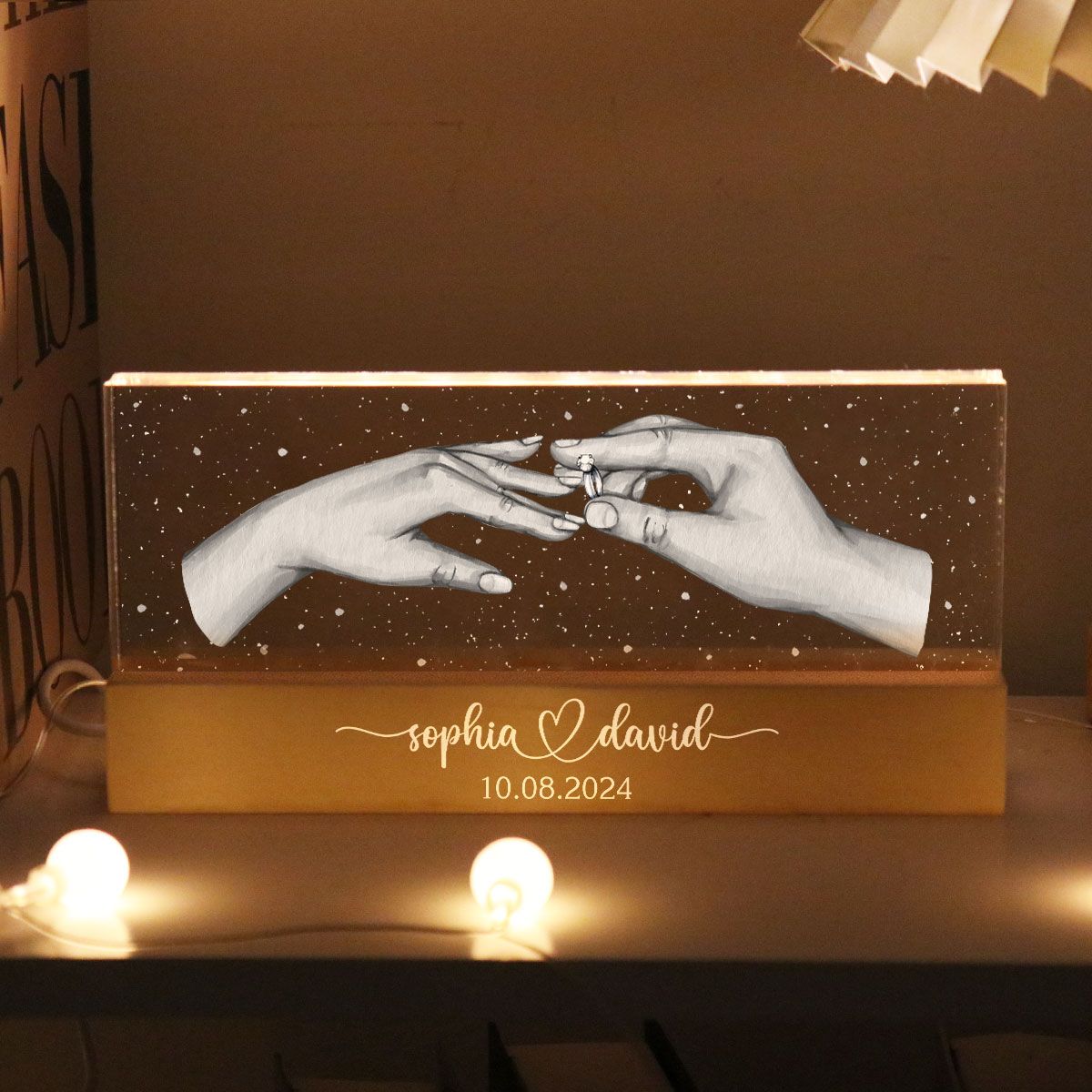 Will You Marry Me? She Said Yes! Personalized Acrylic Block LED Night Light, Marriage Proposal, Newly Engaged Present, Just Engaged Gifts for Couples