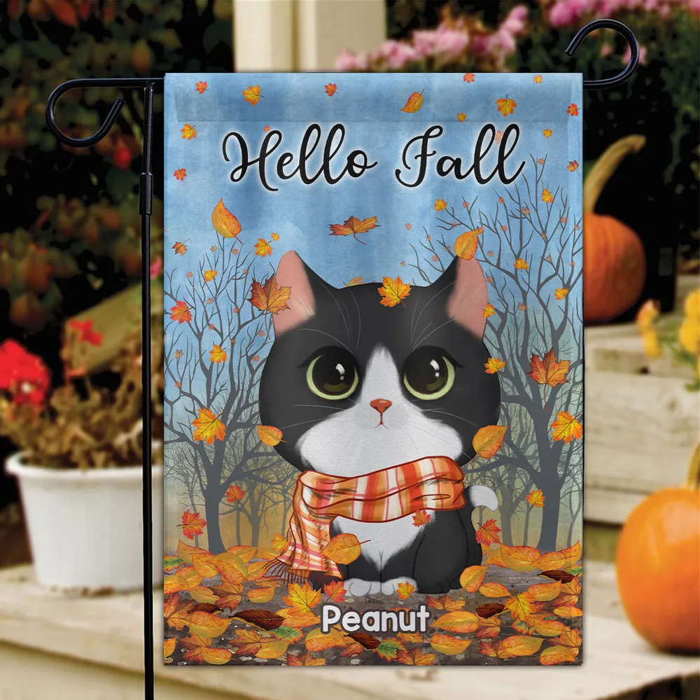 Watercolor Cute Cats In Fall Season Personalized Garden Flag