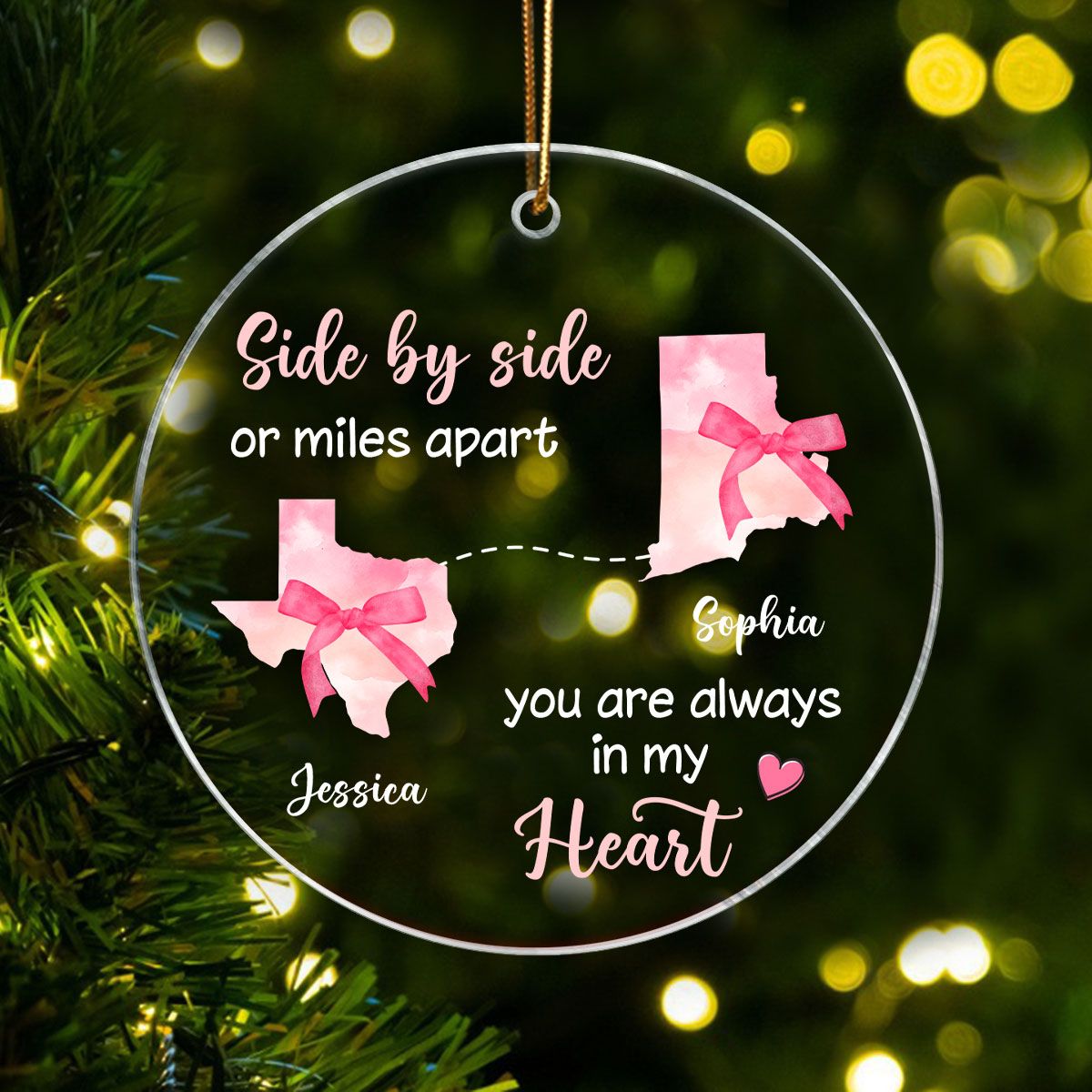 Long Distance Coquette State Map Best Friend Besties Moving Away Gift Personalized Acrylic Ornament