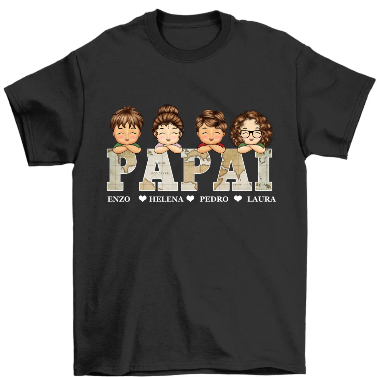 Título do pai no mapa vintage - Presente para o pai, avô, mãe, avó - Camiseta personalizada