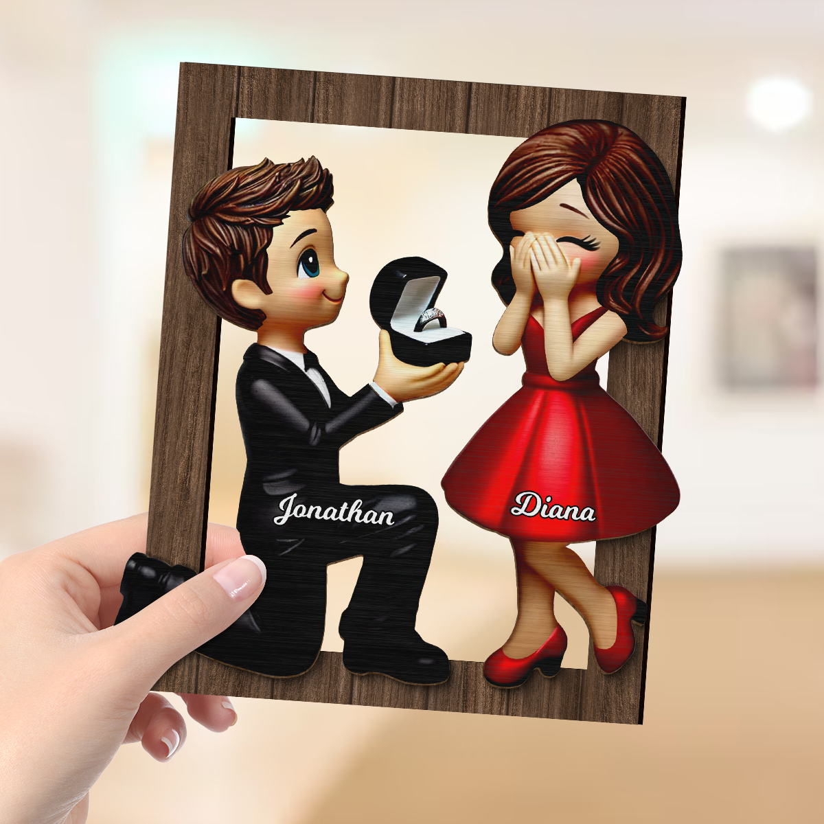 Marriage Proposal Frame 2-layer Wooden Plaque, Personalized Newly Engaged Present, She Said Yes!, Custom Just Engaged Gifts for Couples