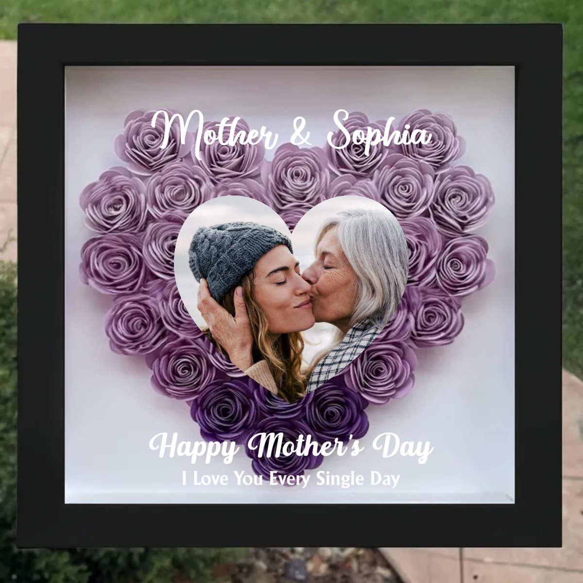 Custom Photo Mother's Day Gift Personalized Heart Rose Shadow Box