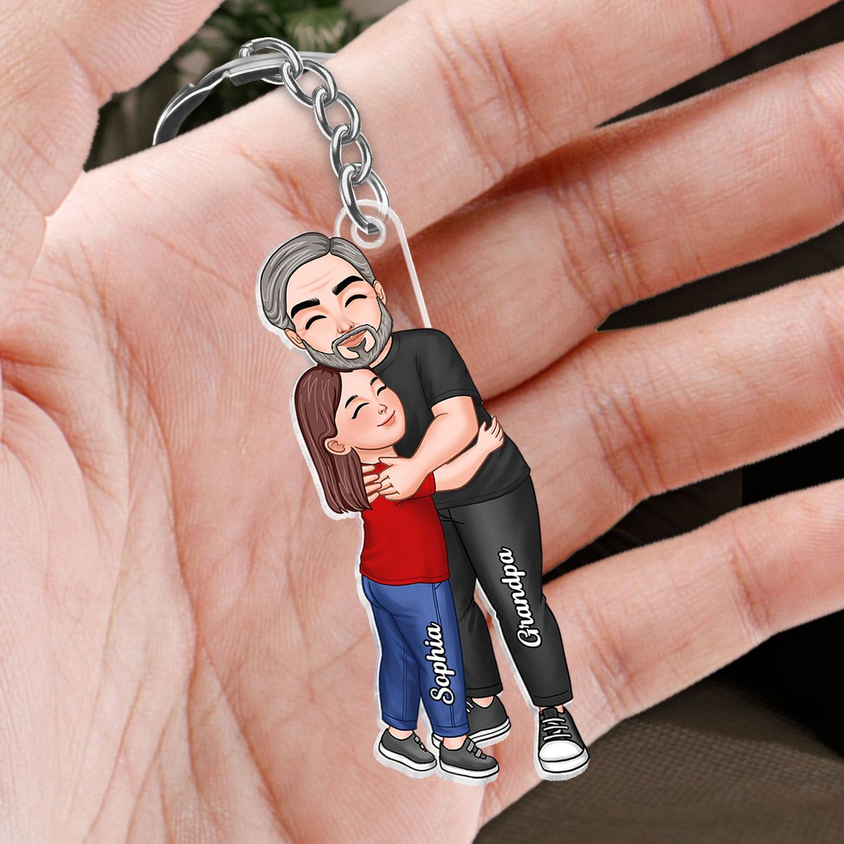 Dad Grandpa Hugging Kid Personalized Acrylic Keychain