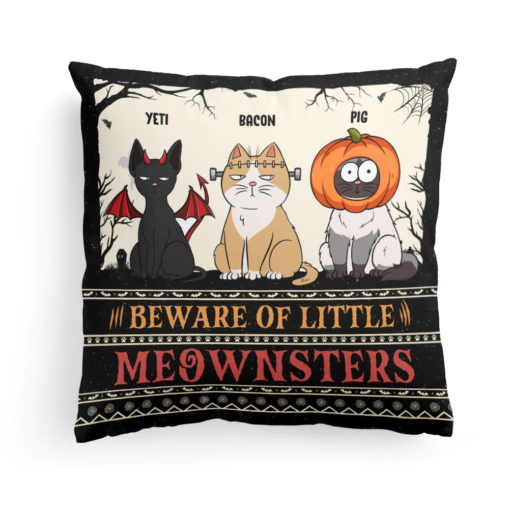 Halloween Cats Beware Of Little Meownsters  - Personalized Pillow